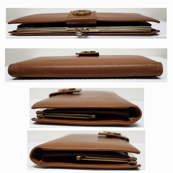 CELINE Kisslock Chestnut Leather Wallet RARE COLOR & HARDWARE VINTAGE - Picture 6 of 14